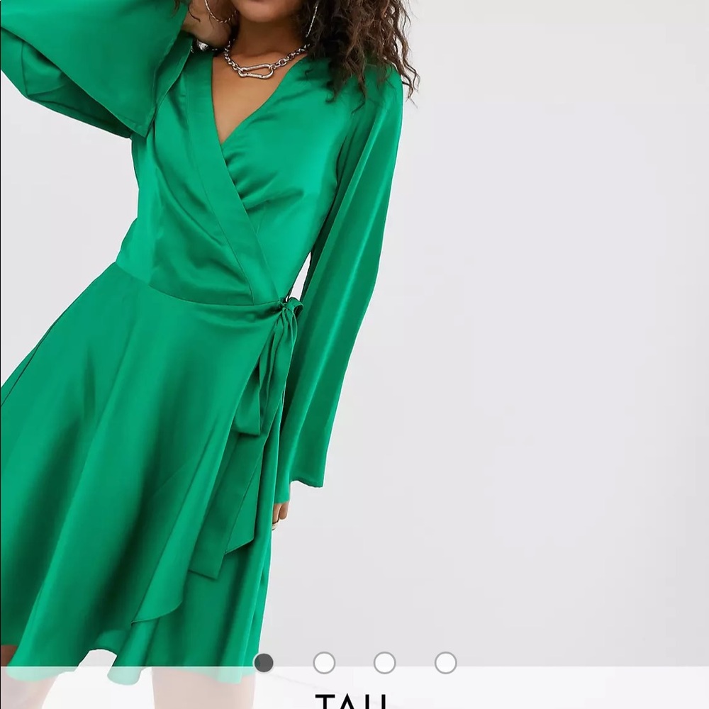 Green wrap dress. Silky material. ASOS size 10.